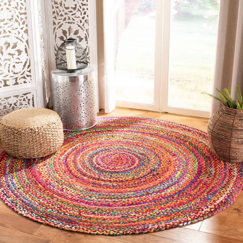 SAFAVIEH, Handmade Braided Teodora Country Cotton Rug - 9' Round - Rust/Multi