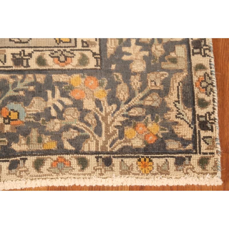 Hand Knotted Oriental 100% Wool Carpet Traditional Floral Greys & Charcoal Tabriz Area Rug - 10' 1'' X 6' 7''