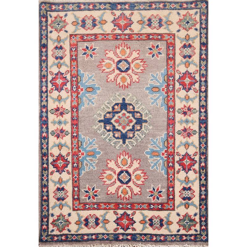 Geometric Kazak Foyer Rug Hand-Knotted Wool Carpet - 2'0" x 2'9"