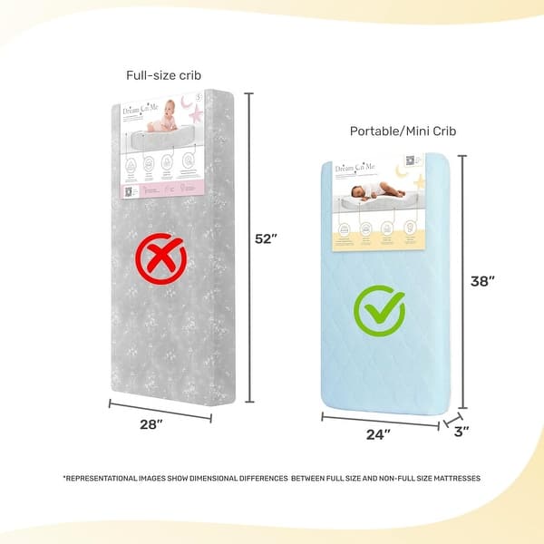 dimension image slide 0 of 6, Evolur Rest EZ 2 in 1 Mini Crib Mattress