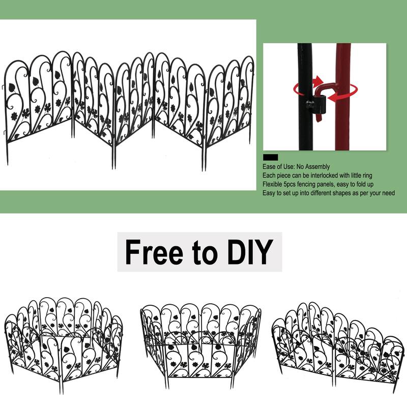 5 Pack Garden Fence Metal Fencing Panels Rustproof Border Section Fence