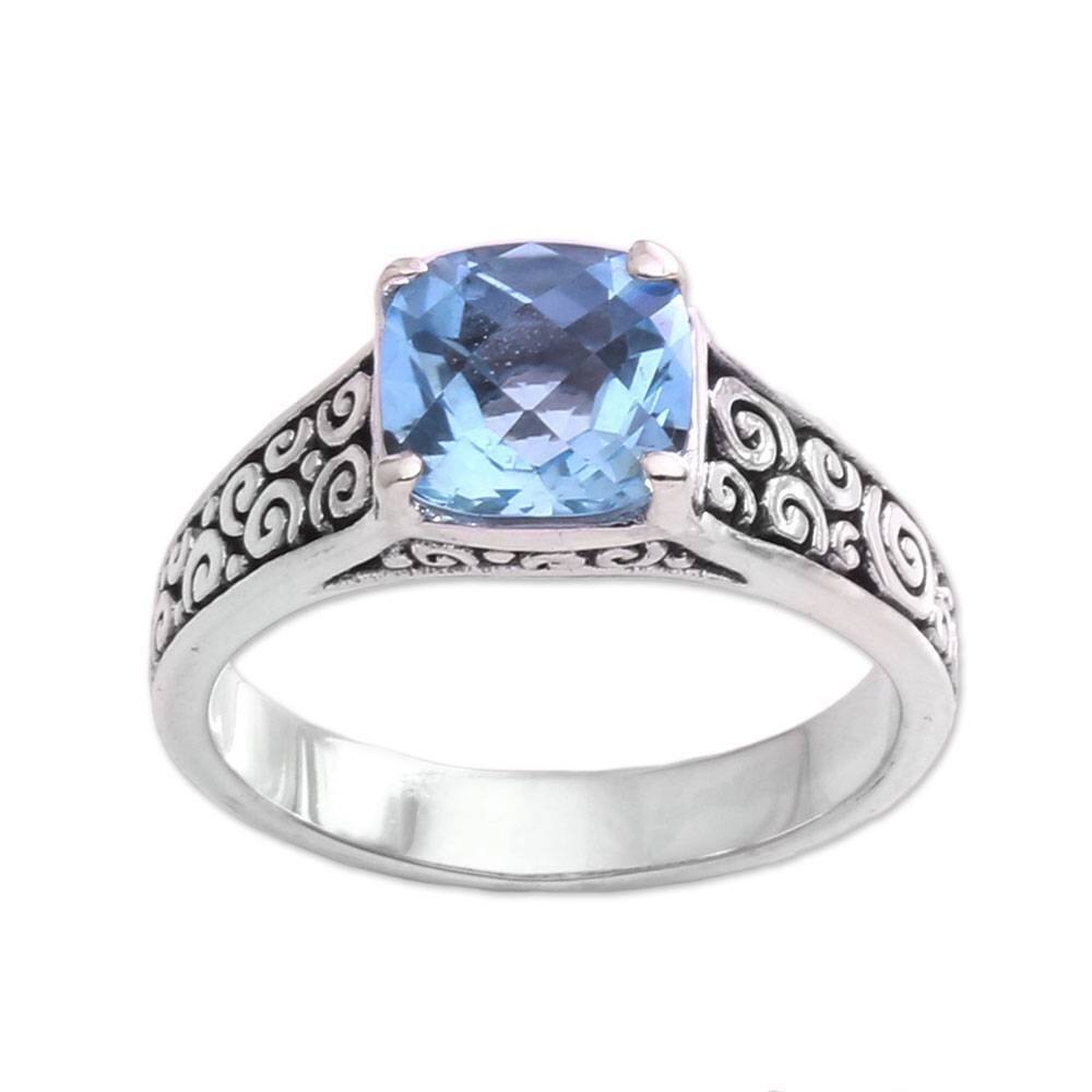 NOVICA Sparkling Heavens, Blue topaz solitaire ring