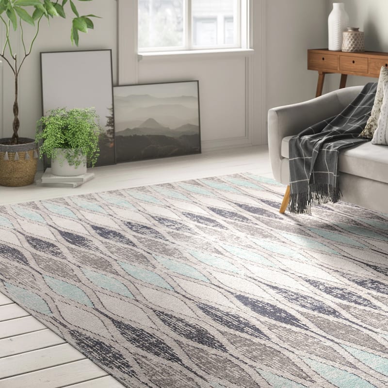 Hertford Grey/ Blue Geometric Marquis Trellis Indoor/ Outdoor Area Rug