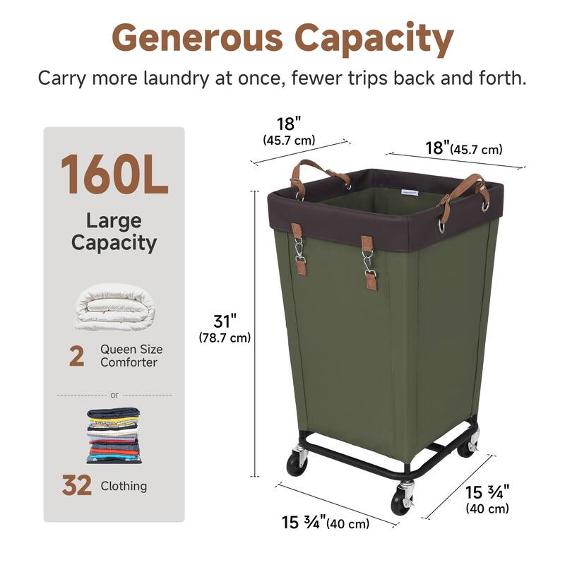160L Laundry Hamper With Wheels, Large Clothes Laundry Basket With Steel Frame for Home, Closet, Dorm, Bathroom, Laundry Room