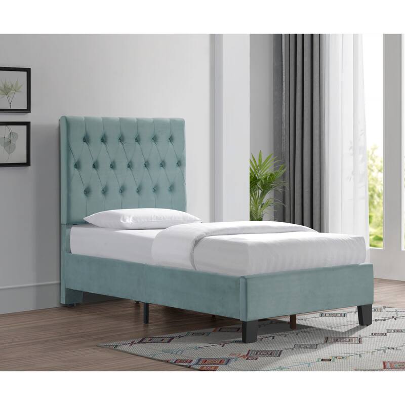 Twin Upholstered Bed in Light Blue Transitional Style