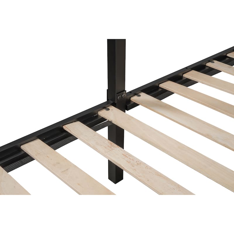 Metal Triple Bunk Bed with Noise-Free Wood Slats and Guardrails, Separates into 3 Twin Beds