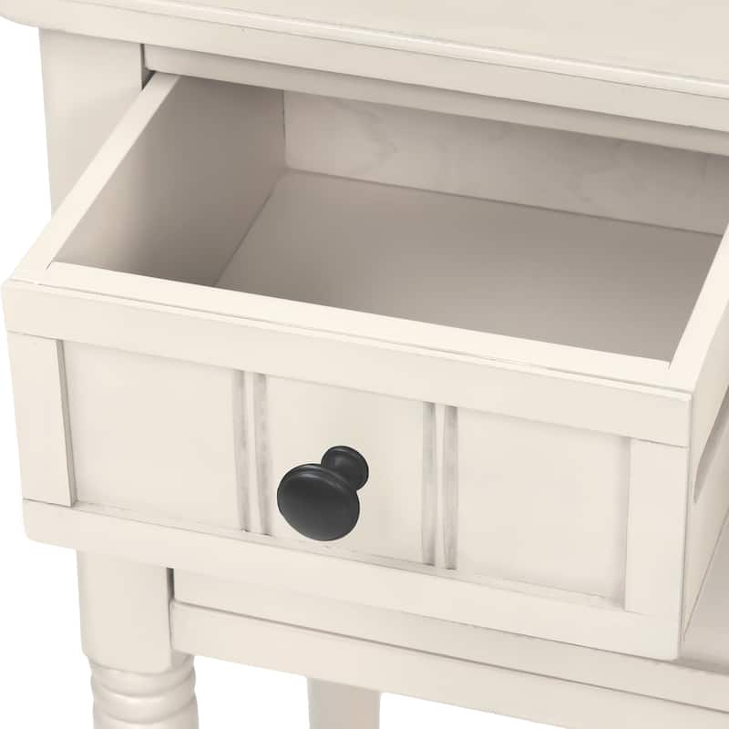 Ivory White Wood Entryway Console Table with 3 Storage Drawers
