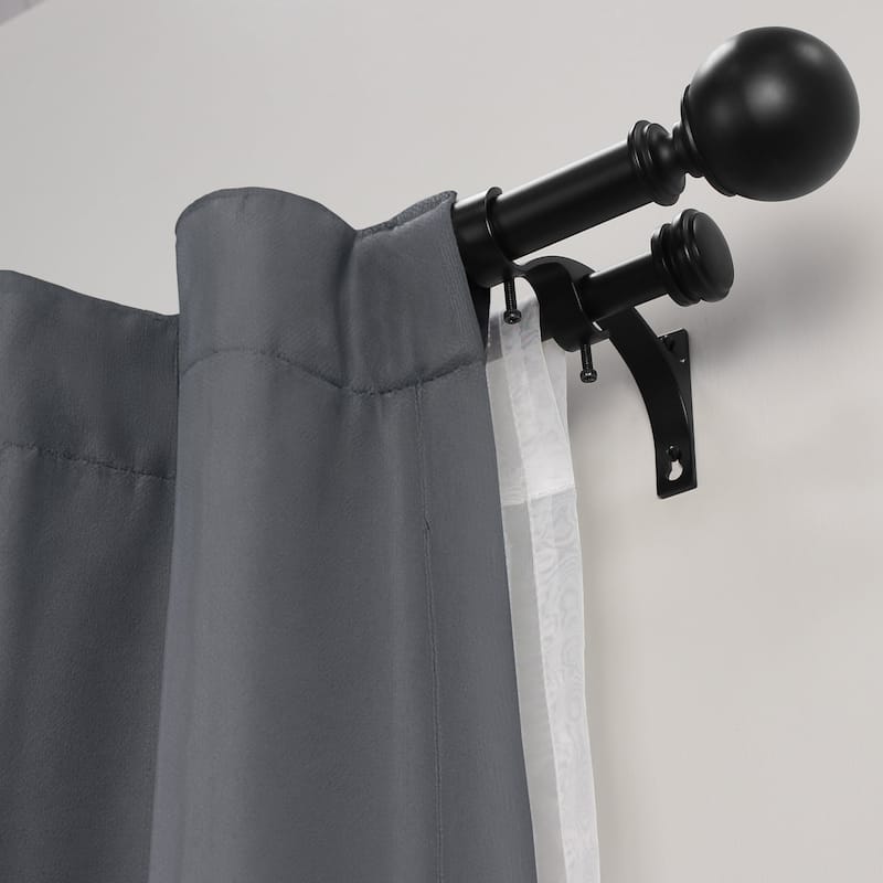 Lumi Home Furnishings 3/4" & 1" Drapery Double Curtain Rod Set with End Cap & Ball finials_Matte Black