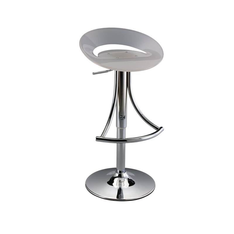 HomeRoots White and Silver Acrylic and Metal Low Back Adjustable Height Bar Chair