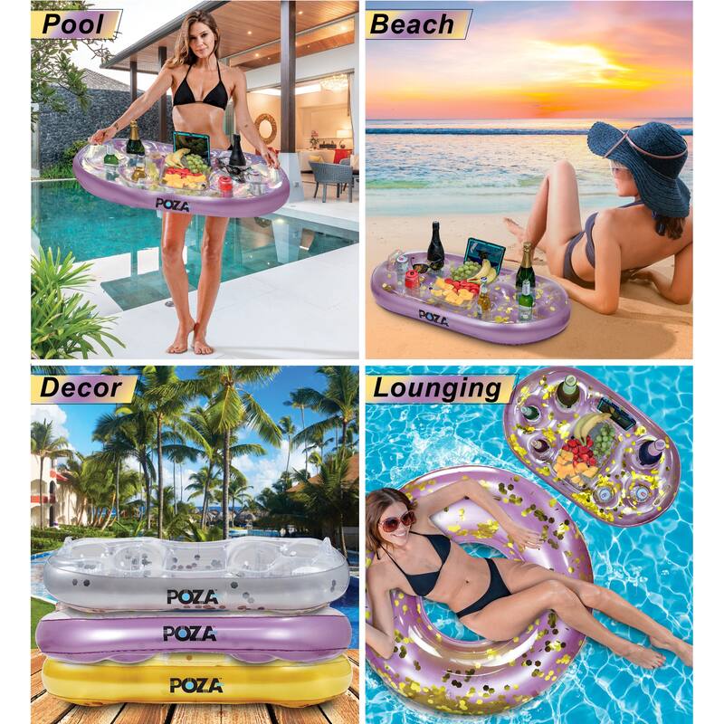POZA Inflatable Purple Gold Floating Cooler Filled w/ Sparkly Confetti - 39×23 Inch