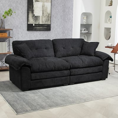 84" Chenille Loveseat Sofa with Memory Foam&Pocket Springs, Deep Seat Couch with 2 Throw Pillows