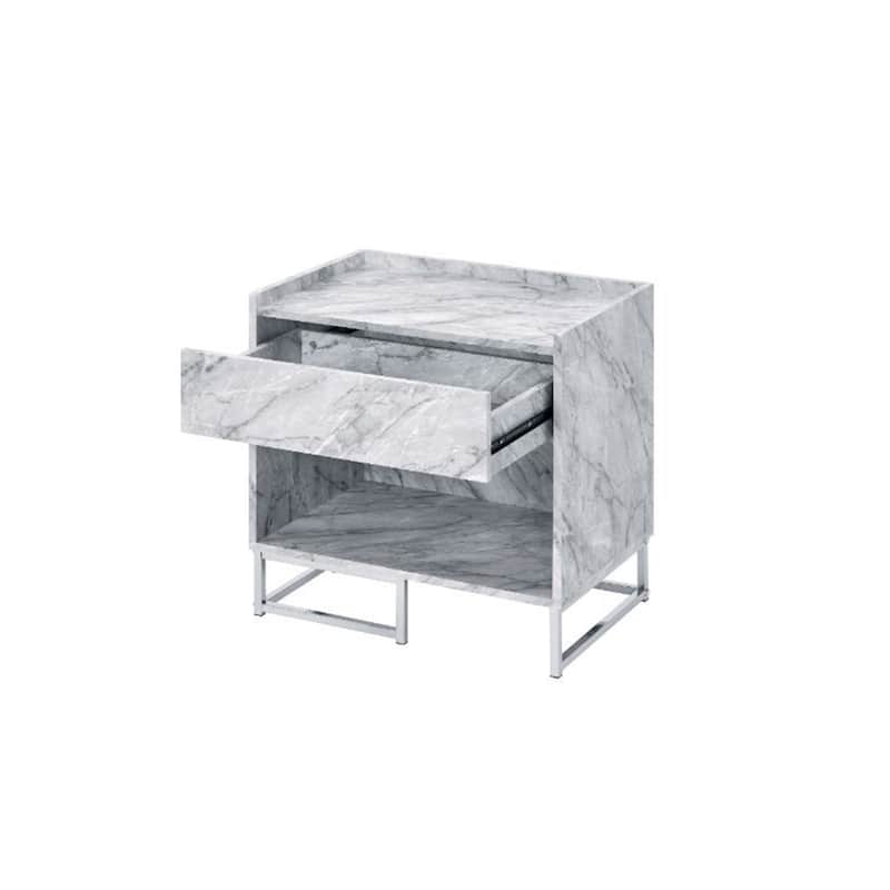 Faux Marble Accent Table in Chrome