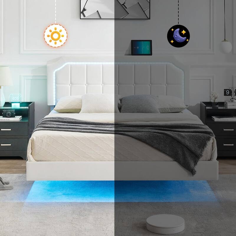Bed Frame with Upholstered Adjustable Headboard