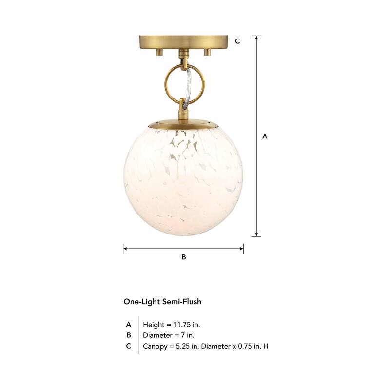 Wine Flower 7 in. 1-Light Brushed Gold Glam Semi Flush Mount with White Art Glass Shade for Bedrooms - 11.75