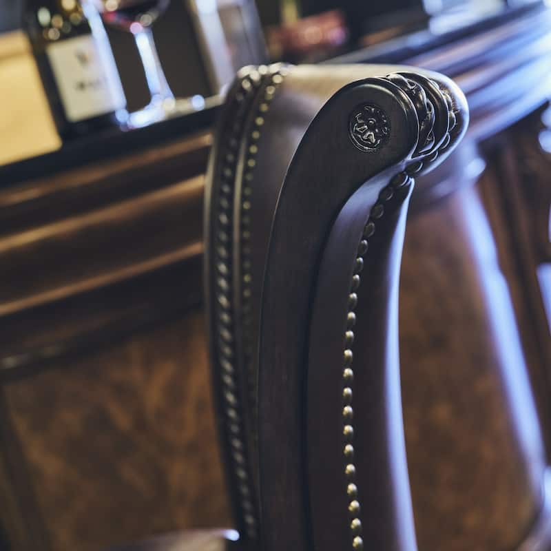 New Ridge Home Chapman 31in. Bar-Height Swivel Barstool with High-Back, Distressed Walnut Finish