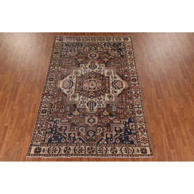 Distressed Bakhtiari Persian Antique Area Rug Hand-Knotted Wool Carpet - 6'8"x 10'0"