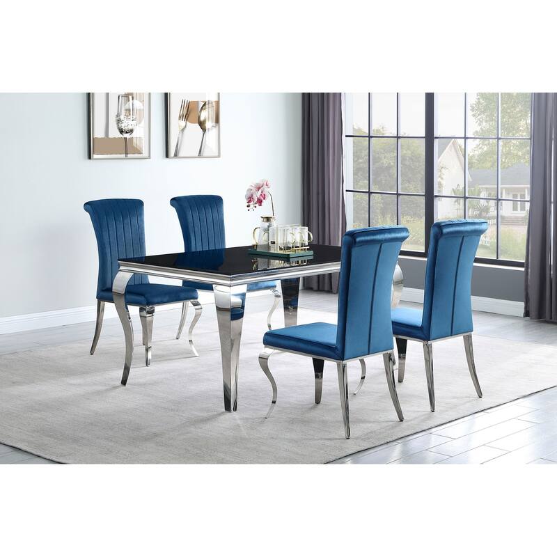 Carone Contemporary 5-Piece Rectangular Dining Set - 61 in. Length - Teal/Chrome/Black