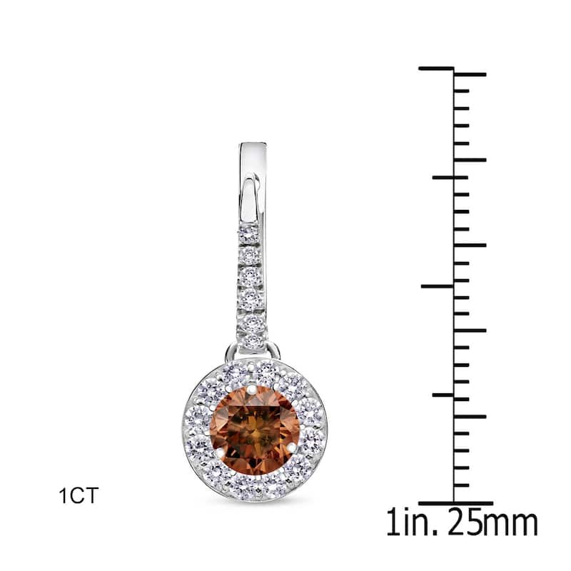 Auriya 14k Gold 1/2ct to 2ctw Brown Diamond Halo Dangle Earrings (SI1-SI2,) - 1.00ctw