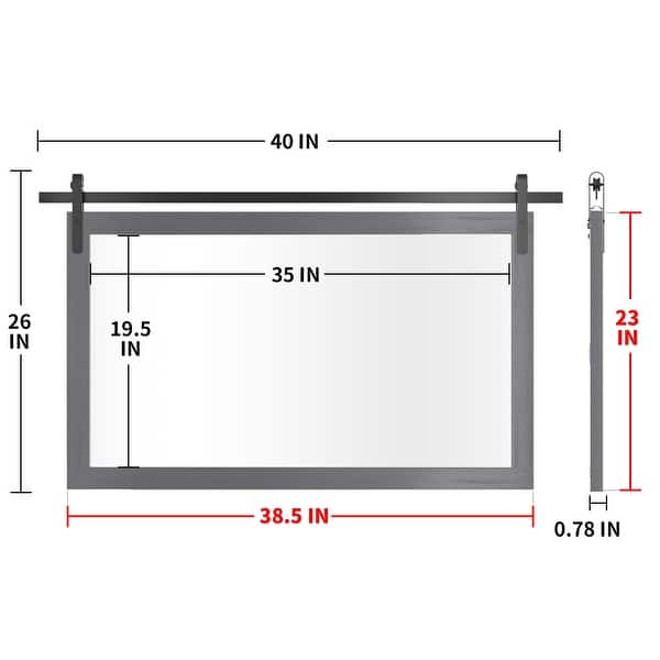 dimension image slide 11 of 16, Modern Wall Mirrors, Rectangular Mirror with Wood Framed, Bathroom Mirror Barn Mirror Barn Door Mirror with Multi Size