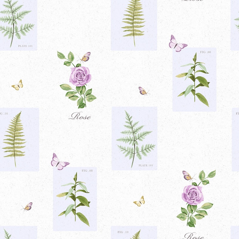 Galerie Wallcoverings Country Cottage Rose Botanical Motif Non-woven Matte Wallpaper Roll - 33 feet x 21 inches - Purple