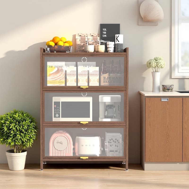 Rossetta 44'' Tall 3-Tier Structure Space-Saving Design Metal Cabinet with Ample Storage Space, Effortless Assembly - Walnut