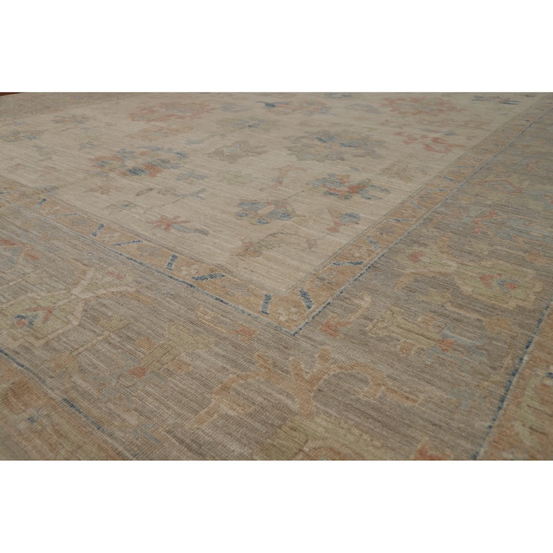 Vegetable Dye Oushak Turkish Rug Handmade Wool Carpet - 9'3"x 12'5" - 9'3"x 12'5" - Ivory/Beige