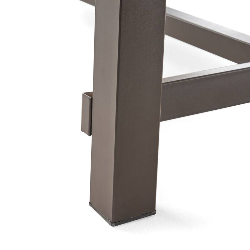 Roomfitters Modern Outdoor Dining Table with Wood Top and Black Powder-Coated Frame for Patio or Garden