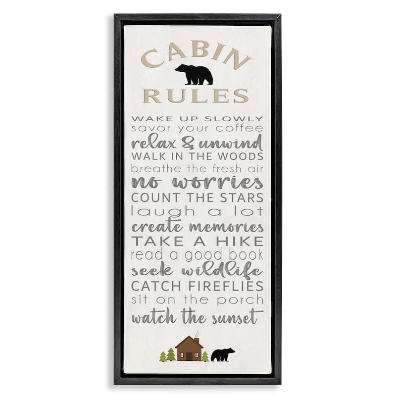 Stupell Fun Adventure Cabin Rules Framed Floater Canvas Wall Art Design By Seven Trees Design - 15 x 31 - Black