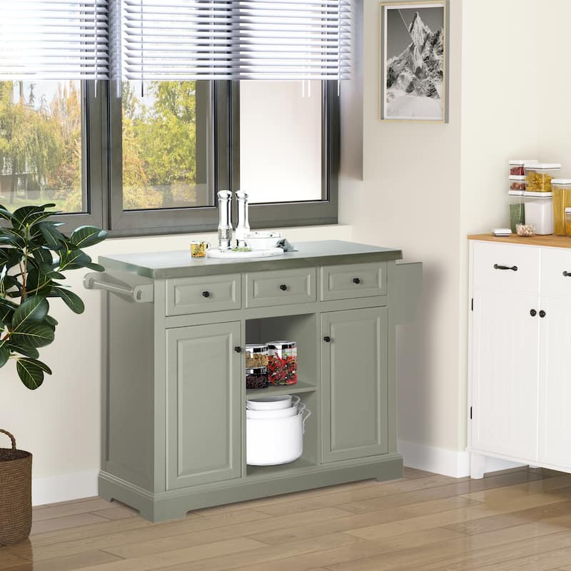 HOMCOM Rolling Kitchen Island with Stainless Steel Top Utility Portable Multi-Storage Cart on Wheels, Grey