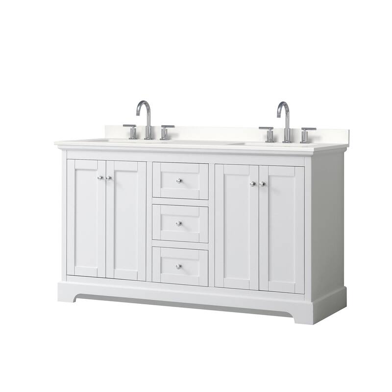 Wyndham Collection WCV232360D-QTZ-US3MXX Avery 60" Free Standing - White / White Quartz Top / Polished Chrome