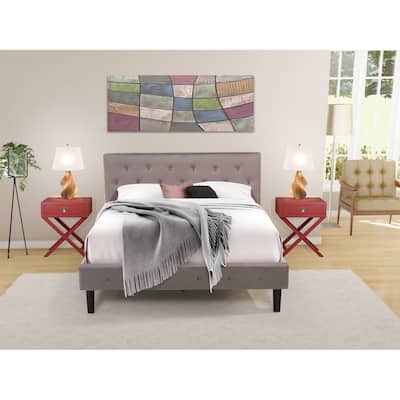 3-Piece Bed Set - Velvet Upholstered Bed Frame with Headboard & Nightstand