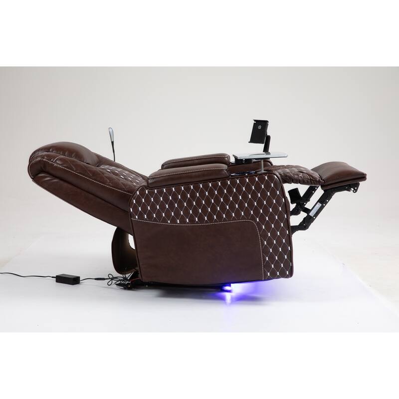 Leather Zero‑Gravity Recliner Chair with Infinite Position, LED & Cup Holders