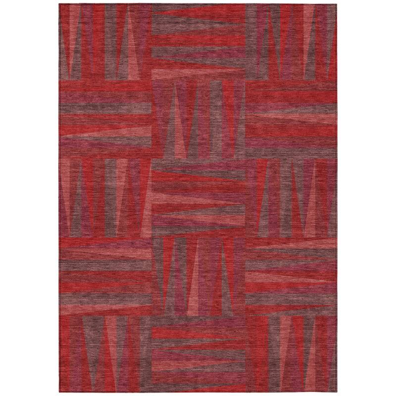Machine Washable Indoor/ Outdoor Contemporary Mosaic Chantille Rug