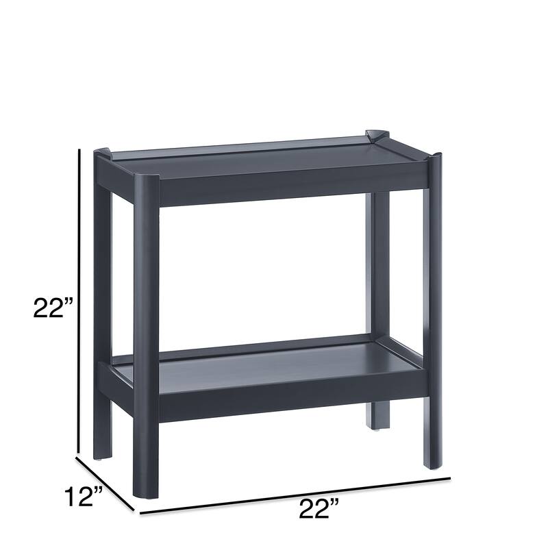 Modern Matte Black Nightstand with Two Shelves and Rounded Corners