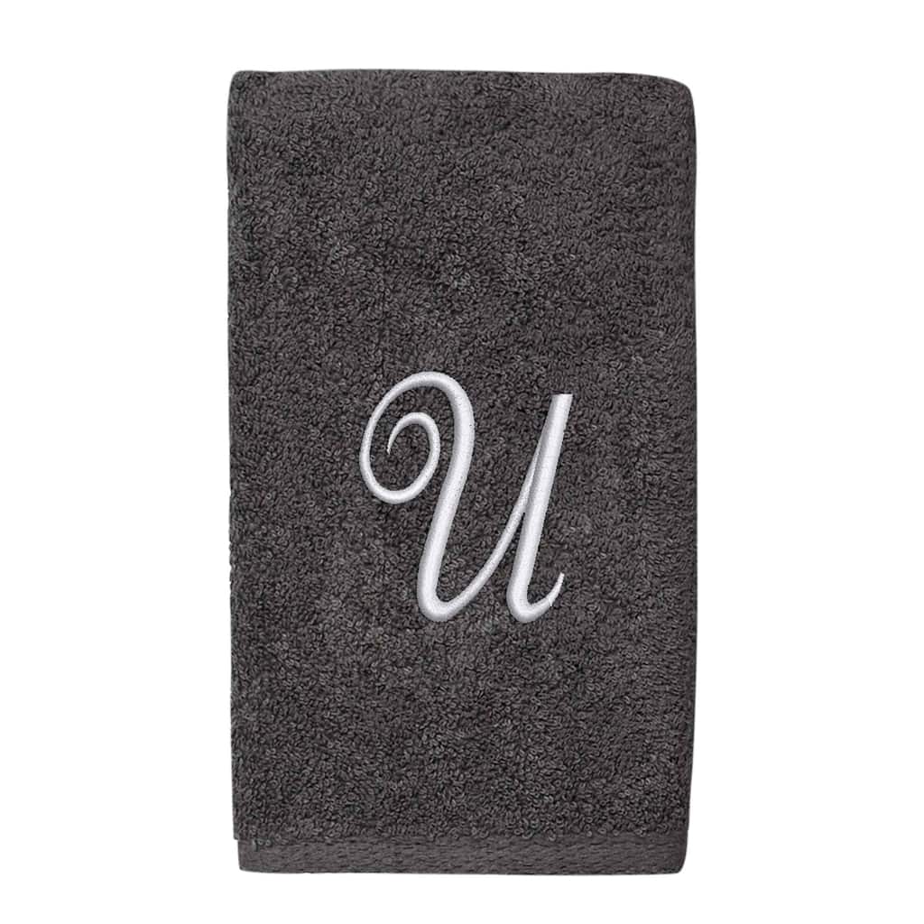 Avanti Granite with Silver Script Monogram Bath Towel Letter U - Hand Towel