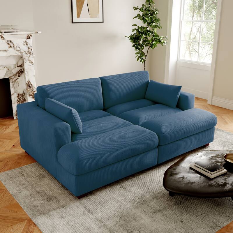 Left and Right Sectional Sofa Set Chaise Lounge Sofa Chair - NAVY-Symmetrical - Symmetrical