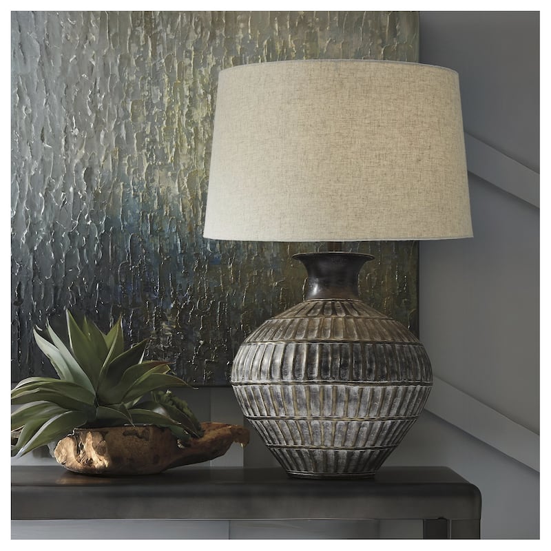 Magan Traditional Metal Antique Bronze Table Lamp - 18.25" W x 18.25" D x 29" H