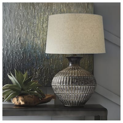 Magan Traditional Metal Antique Bronze Table Lamp - 18.25" W x 18.25" D x 29" H