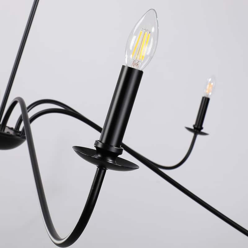 6 Light 64 Inches Minimalist Chandelier in Matte Black / Gold /Chrome - N/A