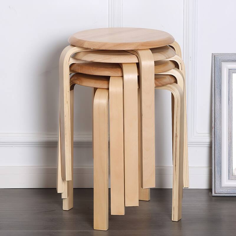 11.4" Stackable Round Backless Bentwood Stool, Set of 4