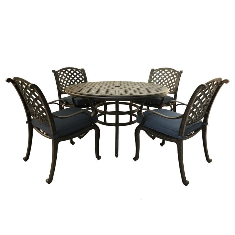 Ventura Cast Aluminum 5 Piece Round Dining Set with 4 Arm Chairs