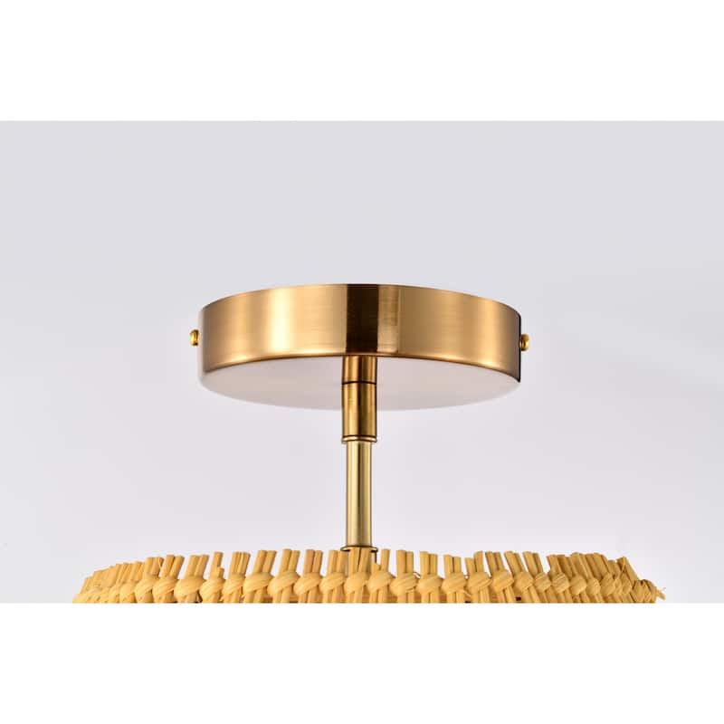 Lada 13 Inch Natural Rattan Semi Flush Mount 1-Light
