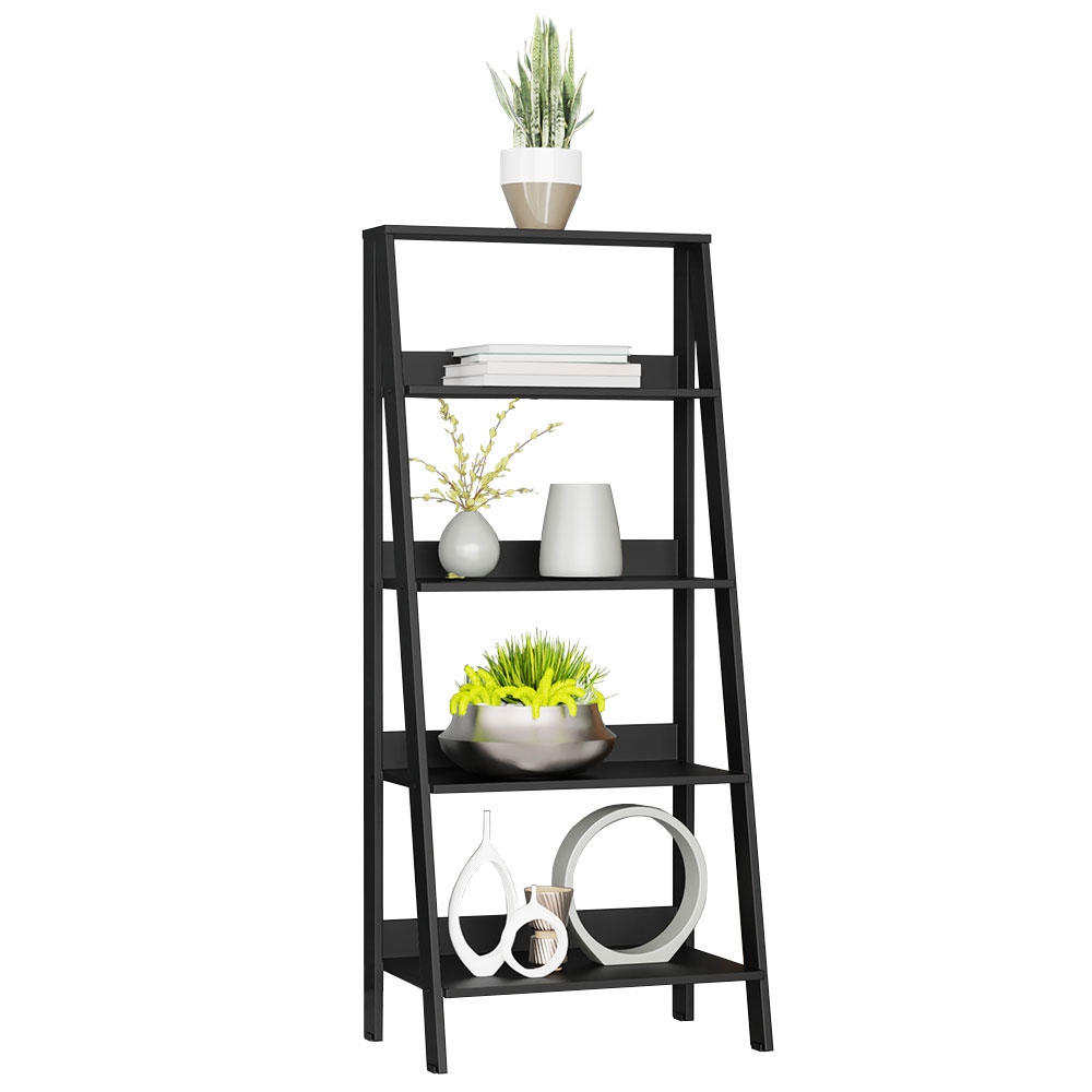 Madesa Gamer Desk Ladder Shelf Standing Bookcase Black