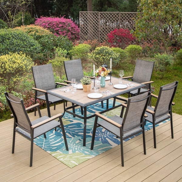 slide 2 of 12, MAISON ARTS 7-Piece Outdoor Patio Dining Set, 1 Rectangle Table with a 1.57 Umbrella Hole & 6 Stackable Textilene Chairs