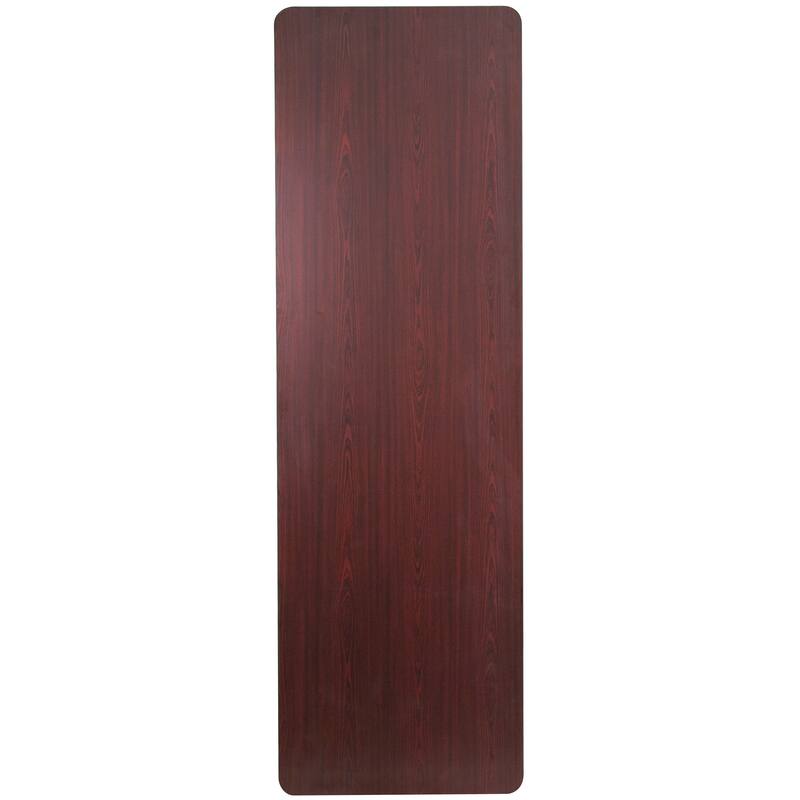 30" x 96" Rectangular Mahogany Melamine Laminate Folding Banquet Table