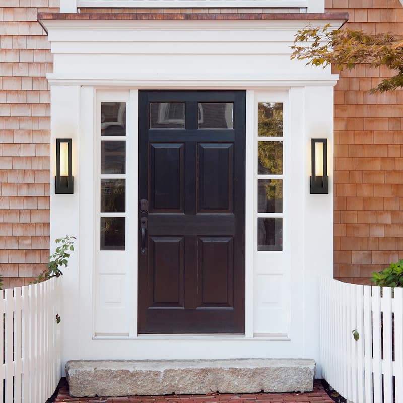 14.6 in. H Satin Black Linear Dimmable Integrated LED Waterproof Outdoor Wall Light Sconce - 4.7 in. W x 14.6 in. H x 2.8 in. D