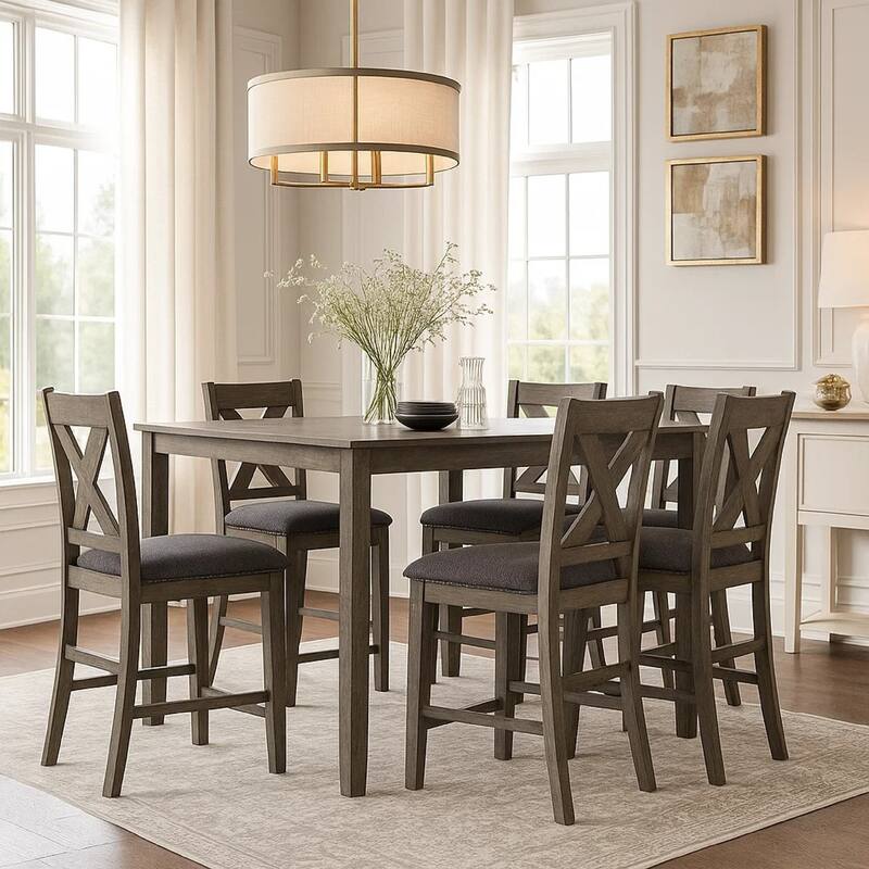 Caity 7pc Counter Height Dining Table Set with 6 Chairs, Gray Wash