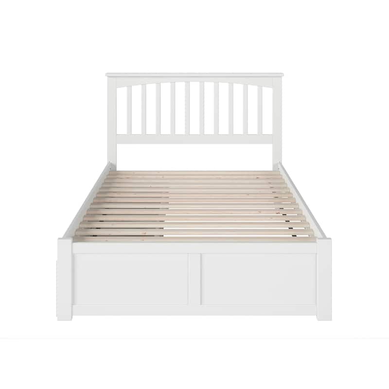Mission Full Solid Wood Platform Bed with Footboard & 2 Storage Drawers in White