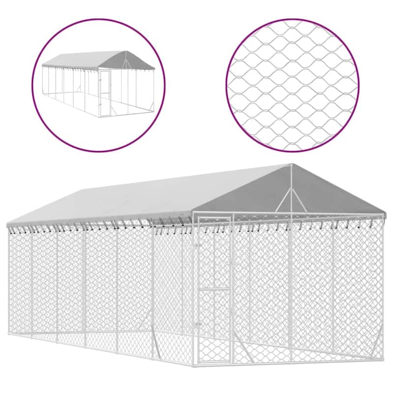 vidaXL Outdoor Dog Kennel with Roof Silver Galvanized Steel