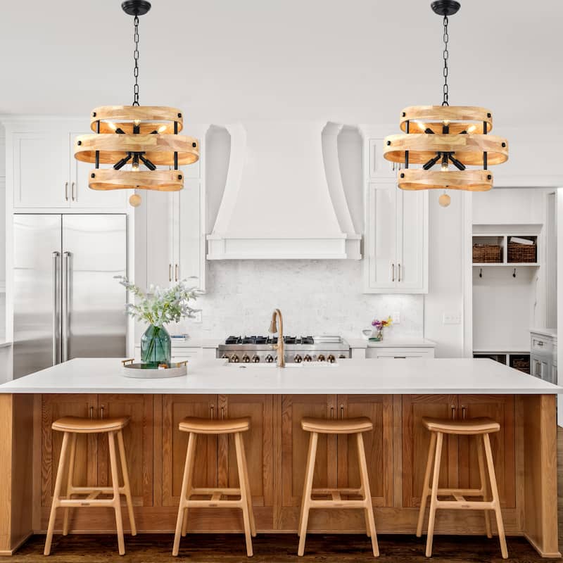 Bella Depot 20" 6-Light Solid Wood Rustic Chandelier Adjustable Pendant Light for Dining Room Bedroom